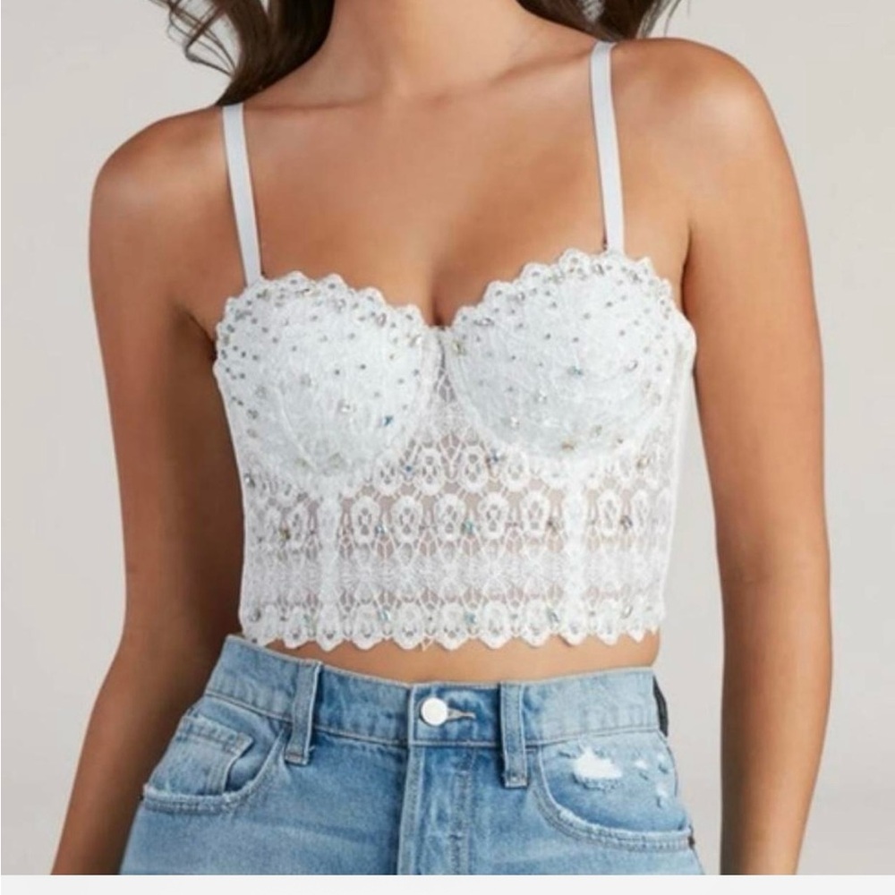 Windsor White Lace and Crystal Corset Top